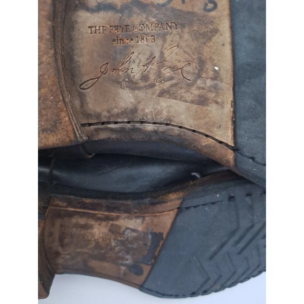 Vtg Frye Antiqued Black Leather Motorcycle Harness Boot Ankle Zip Up Mens 13 D